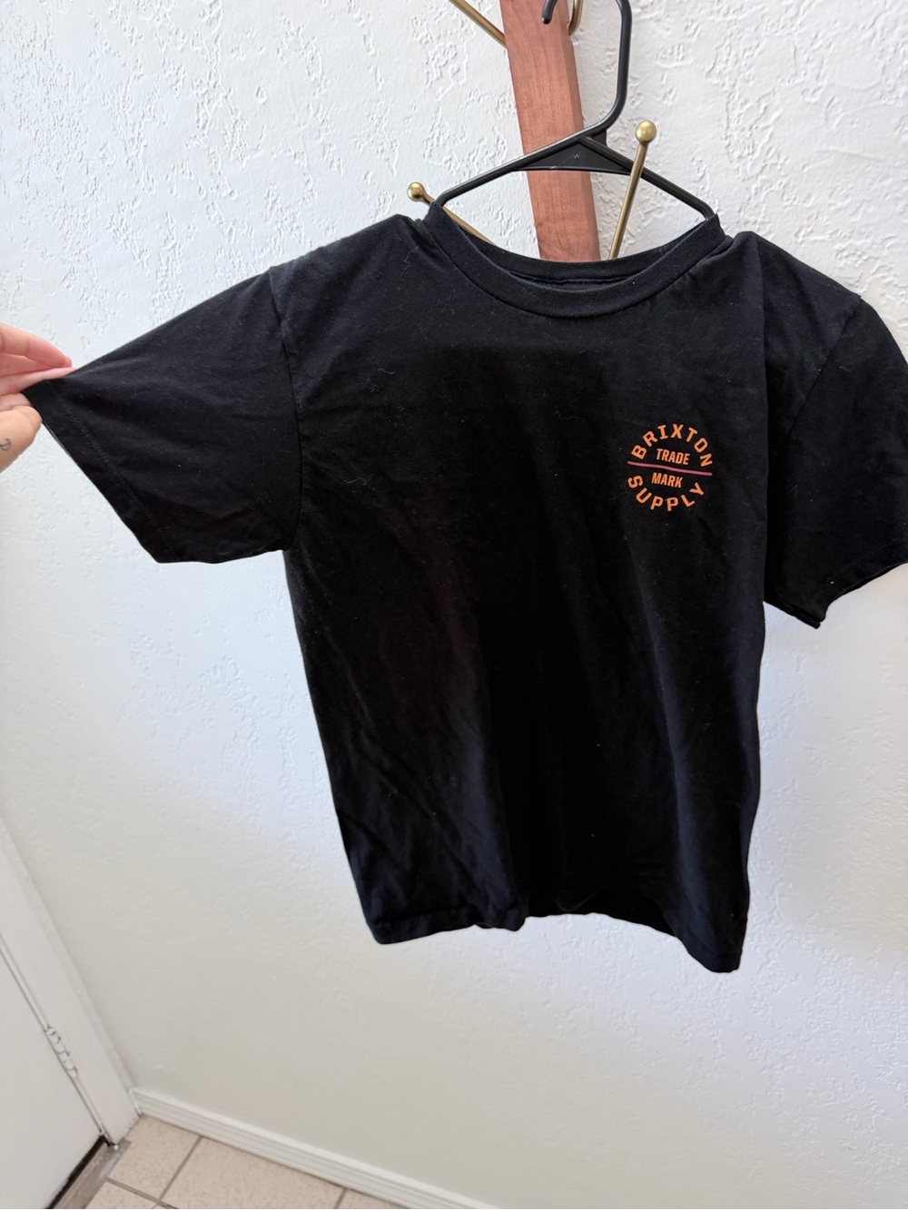 Brixton Black Tee with Small Orange Logo
